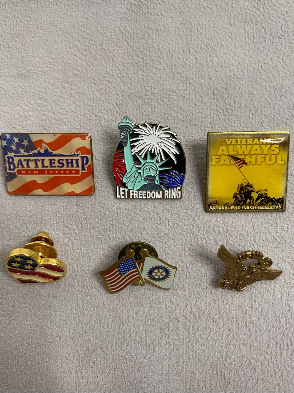 Vintage Lot Of Patriotic American Themed Label Button Pins Set Of 6 Military